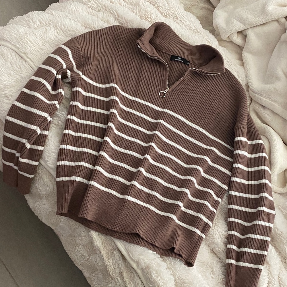 Brown Striped Women's Turtleneck Sweater